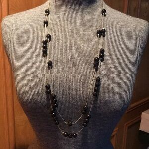 Women’s 2 Strand Layered Gold Toned Chain with Black Beads